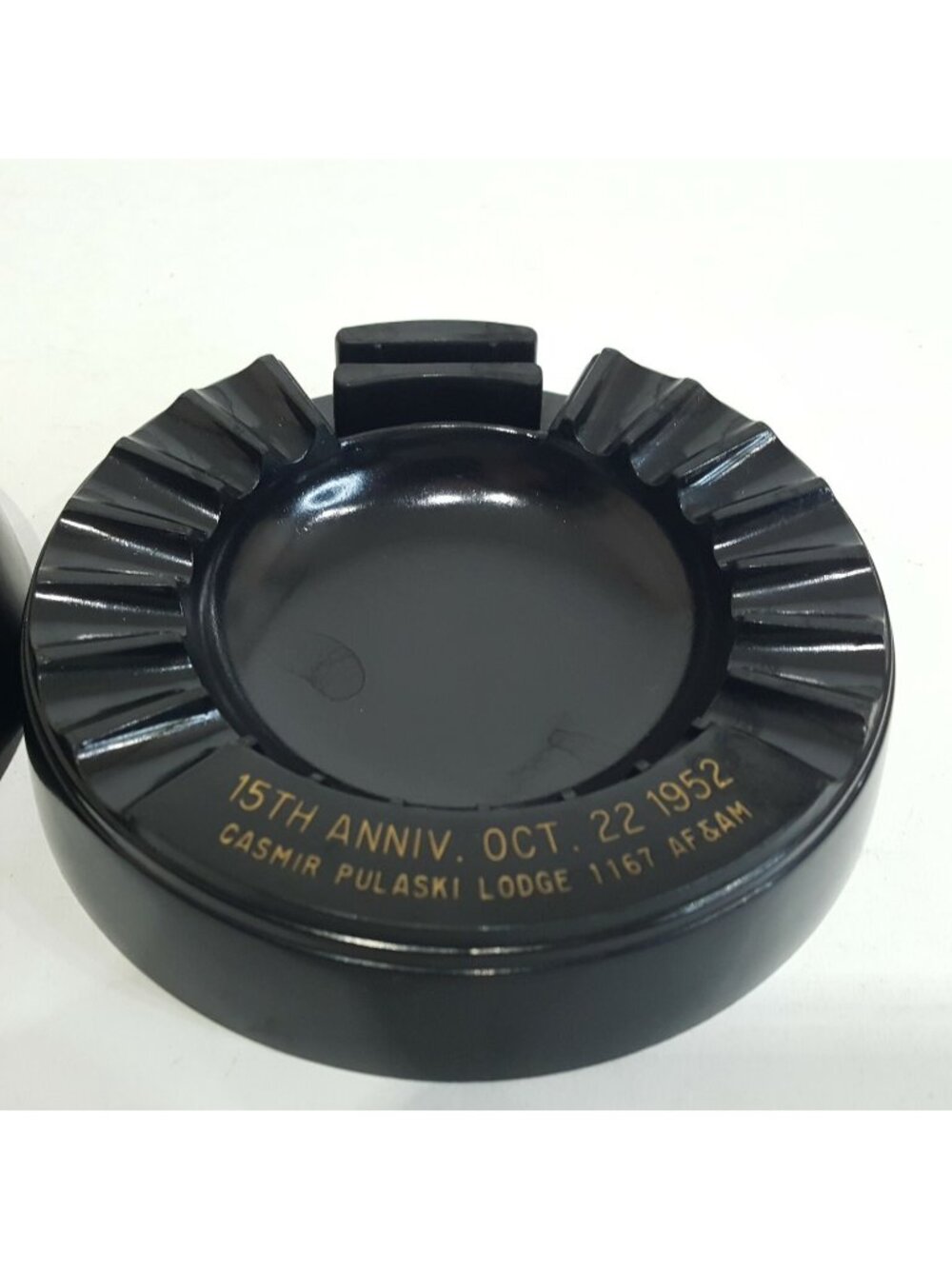 Pair Black Plastic Masonic Temple Ash Tray Freemason Shriner A.A.O.N.M.S. 1952